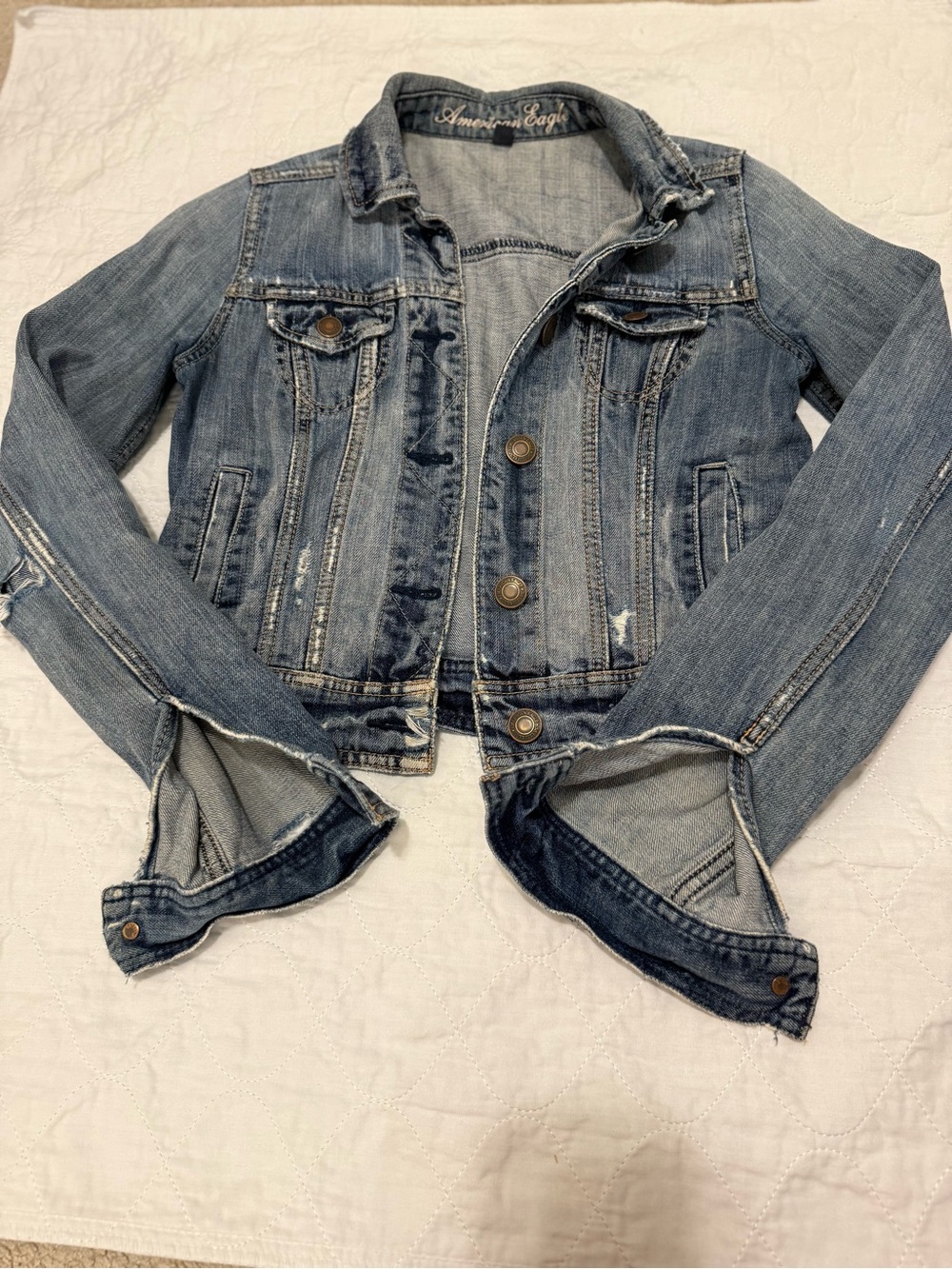American Eagle Outfitters Distressed Light Blue Denim Jacket